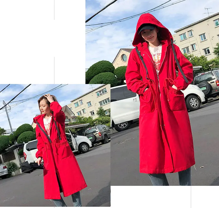 Spring Autumn New Women Loose Harajuku Windbreaker Long Sleeve Hooded Casual Plus Size Medium Long Trench Coats Casacas