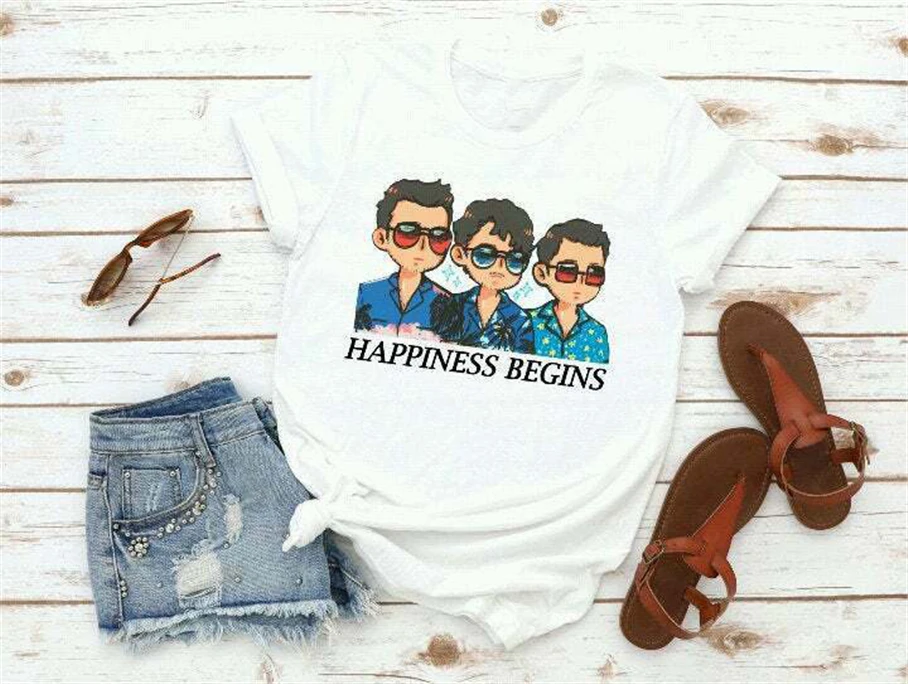 Футболка с надписью The Jonas Brothers футболка Happy beunts Jobros Классическая дизайнерская