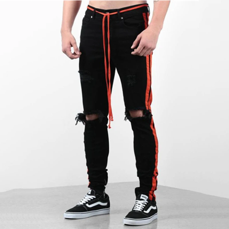 ripped jeans for mens slim fit pants classic jeans Hole-in elastic tight jeans skinny Straight Elasticity pants