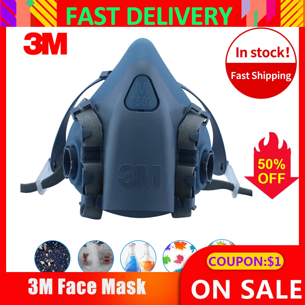 

3M 7502 Mask Half Face Respirator Face Mask Safety Gas Masks Proof Dust Facepiece Respirator Painting Spraying Gas Mask Chemcial