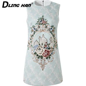 

LINGHAN Fashion crystal Beading Mini Dress Women's Elegant Jacquard tank Straight Dresses Designer Spring Summer New