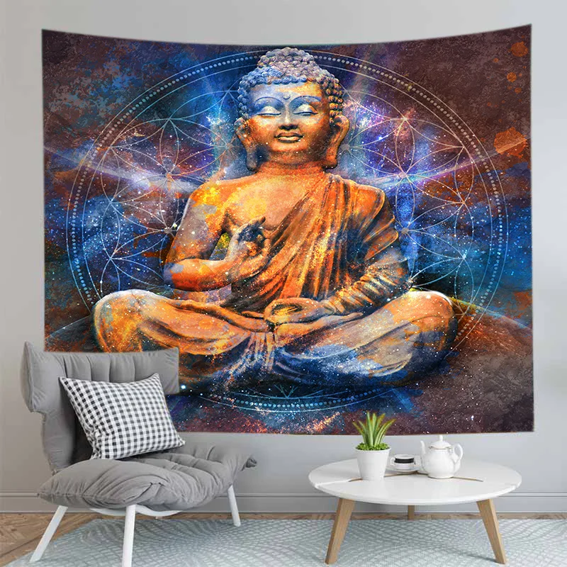 Indian Buddha Statue MeditationTapestry Wall Hanging Mandala Tapestries Wall Cloth Yoga Carpet Boho Decor