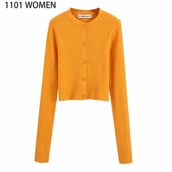 

2020 NEW women knitted cardigan orange solid O-Neck long sleeve short sweater fashion casual sexy female woman clothes