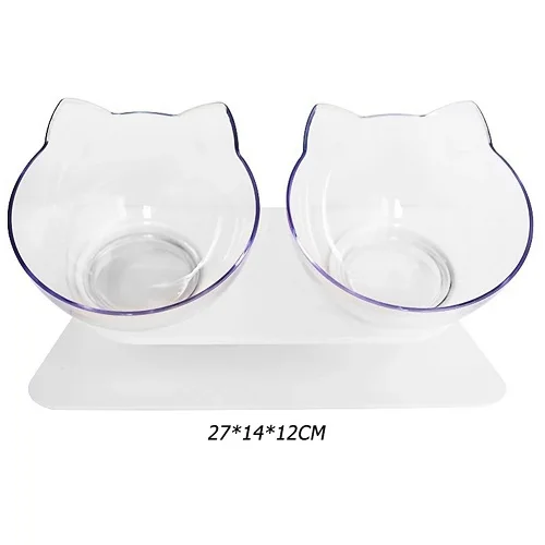 Double bowls Нескользящие миски для кошек, двойные миски из прозрачного абс материала, приподнятые миски для еды для кошек, кормушки для собак, товары для домашних животных - Цвет: Double bowls