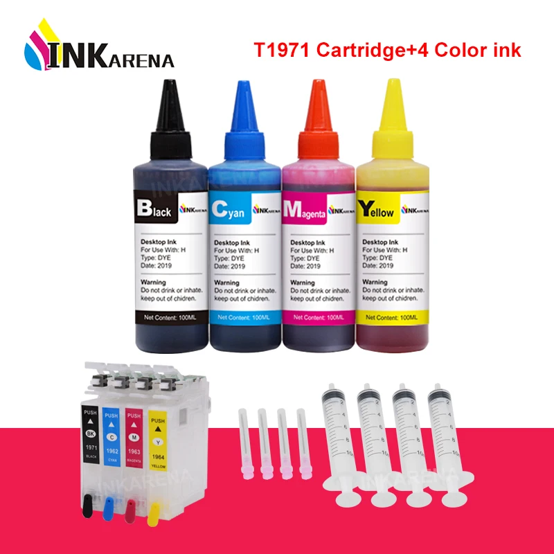 INKARENA 4 бутылка чернил+ T1971 сменный Балончик с чернилами для принтера Epson T1951 T1961 выражение XP-101 201 211 401 204 104 214 411 WF-2532