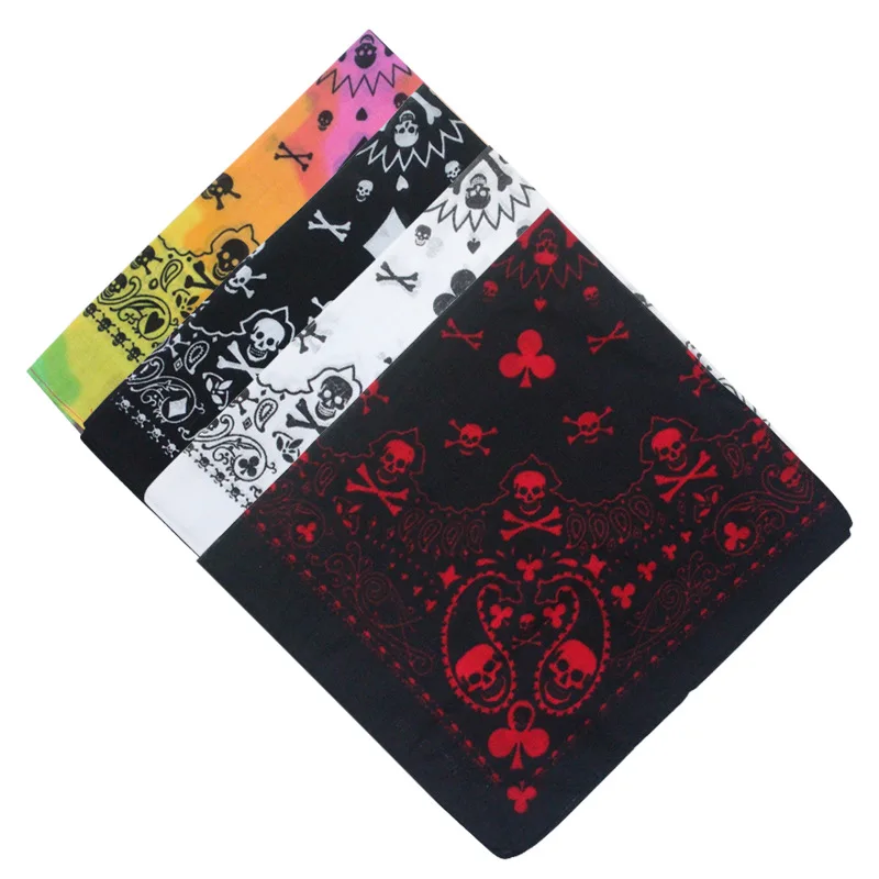 Skull Poker Geometric Bandana Unisex Harajuku Hip Hop Square Headband Motorcycle Sports Hair Wrap Wristband 55cm bandana headscarf cotton bandana bandana neck cover multifunctional bandana motorcycle bandana