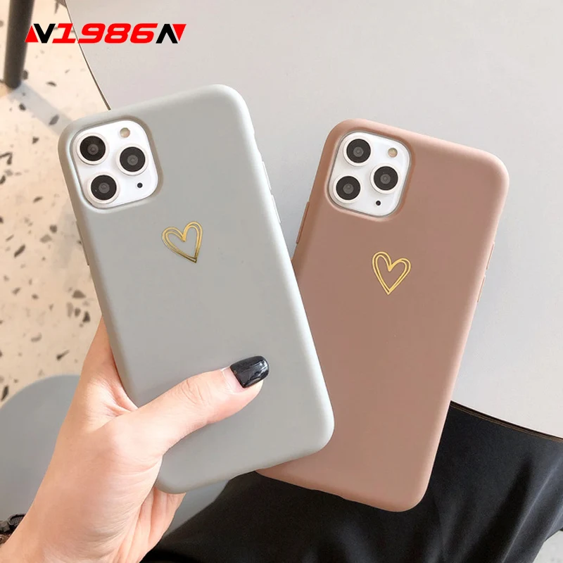 

N1986N For iPhone 11 Pro X XR XS Max 6 6s 7 8 Plus Phone Case Fashion Cute Cartoon Gold Love Heart Soft TPU Fundas For iPhone 11