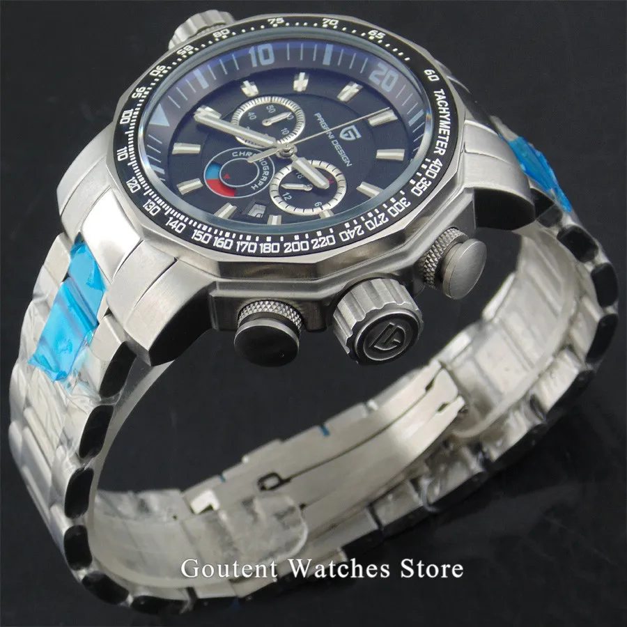 Pagani Дизайн мужские часы 46 мм Пескоструйный стальной корпус мужские s полный хронограф кварцевые наручные часы