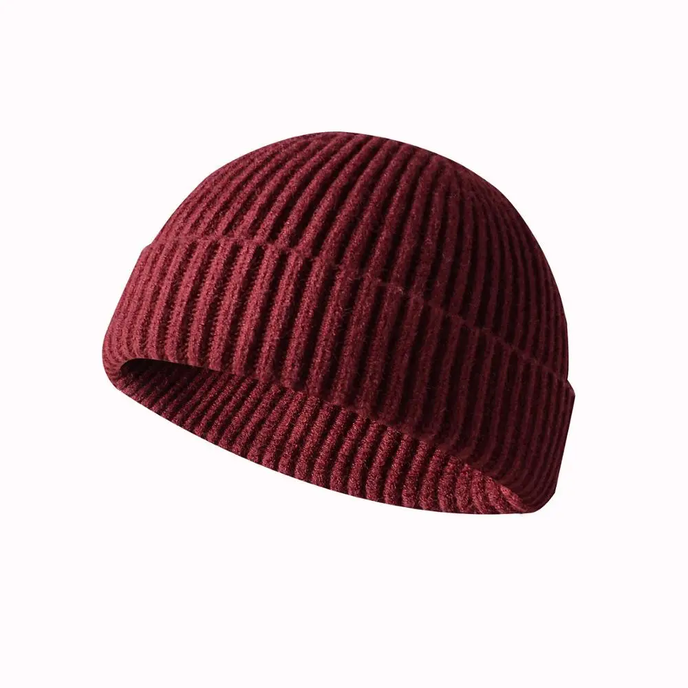 Wine Red Новая мода унисекс короткие ребристые трикотажные с манжетами дыни шляпа удобные Docker Beanie Твердые Теплые зимние для мужчин и женщин кепки - Цвет: Wine Red