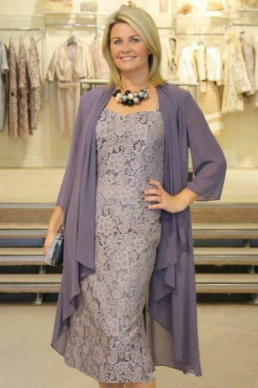 Robe de soiree, серое кружевное платье длиной до середины икры размера плюс, платья для матери невесты с пиджаком для свадьбы, vestido de madrinha - Цвет: Photo Color
