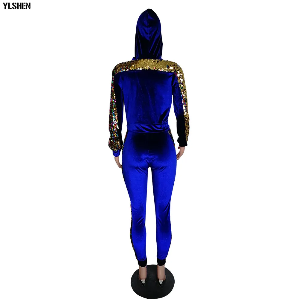 2 Two Piece Set Velvet Tracksuit Women Sexy Sequins Jogging Femme Plus Size Long Sleeve Tops +Pants Sweat Suits Matching Sets 26
