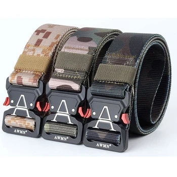 

Tactical belt Army Military high quality Nylon men's training belt For Trousers metal multifunctional buckle outdoor sports hook