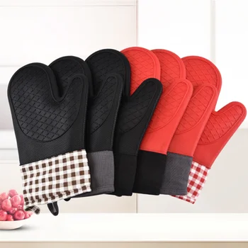 

Bestselling 2pcs Red Silicone Kitchen Oven Mitt Glove Potholder with Extra Long Canvas Sleeve Stitching for Grilling and BBQ