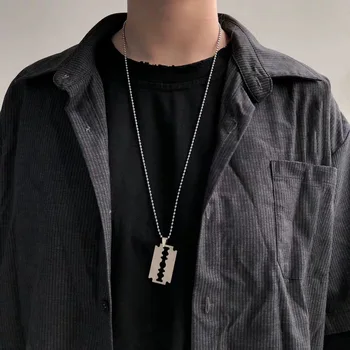 

New Silver Color Blade Necklace For Men Women Personality Cool Razor Pendant Necklaces Fashion Punk Jewelry Stainless Steel