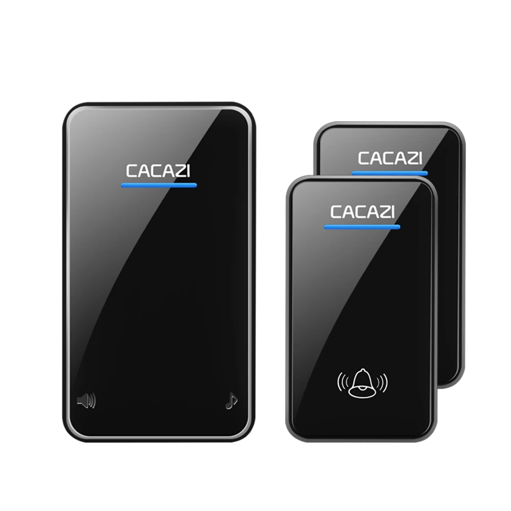 2 button 1 receiver Беспроводной дверной звонок CACAZI, водонепроницаемый, умный, 300 м, пульт дистанционного управления, светодиодный, кнопка, передатчик, домашний звонок, 48 колокольчиков, 6 громкости, США, ЕС, Великобритания, вилка - Цвет: 2 button 1 receiver