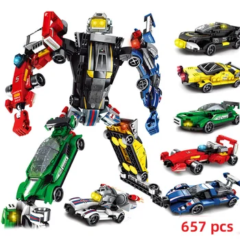 

6in1 City Car Transformation Robot Sets Model Speed Champions Action Figure War Building Blocks Kid Toys For Children Gift