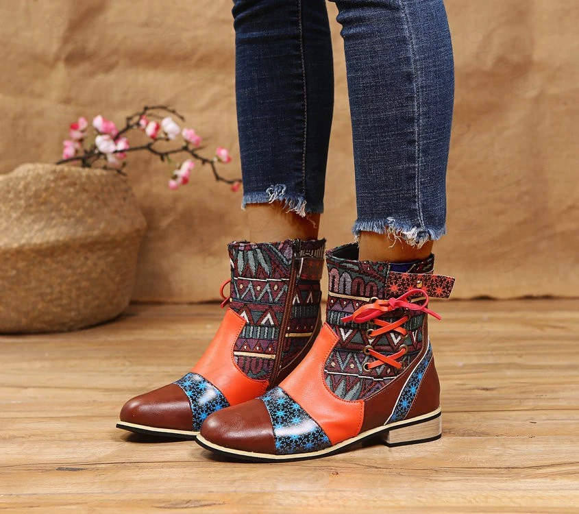 Botines de cuero Vintage para mujer, zapatos de tacón alto de bloque Retro, botines de moda, invierno, 2020|Botas hasta el tobillo| - AliExpress