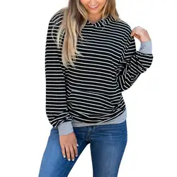 Женская толстовка, свитер осень полосатый длинный рукав с капюшоном топы карманы куртки Повседневный Плюс размер спортивный костюм
