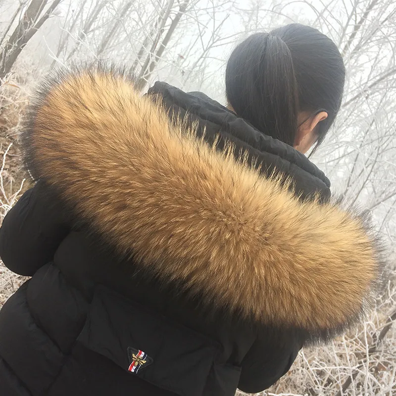 2022 100% Natural Jacket Fur Collar Real Raccoon Fur Women Scarves Winter Coat Female Neck Cap Long Warm Genuine Fur Scarf 5
