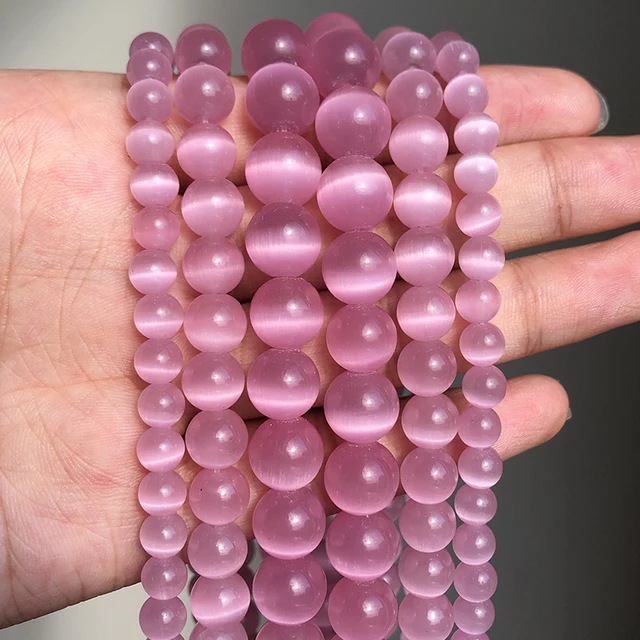 Natural Stone Pink White Moonstone Cat Eye Beads For Jewelry Making Smooth Loose Spacer Beads Opal Diy Charm Bracelets Necklace Pink