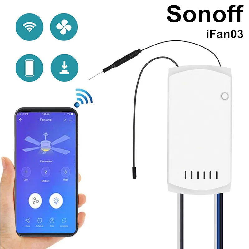 

SONOFF IFan03 Wifi 433 RF/APP/Voice Remote Control Smart Fan Switch Ceiling Fan/Light Controller with Amazon Alexa Google Home