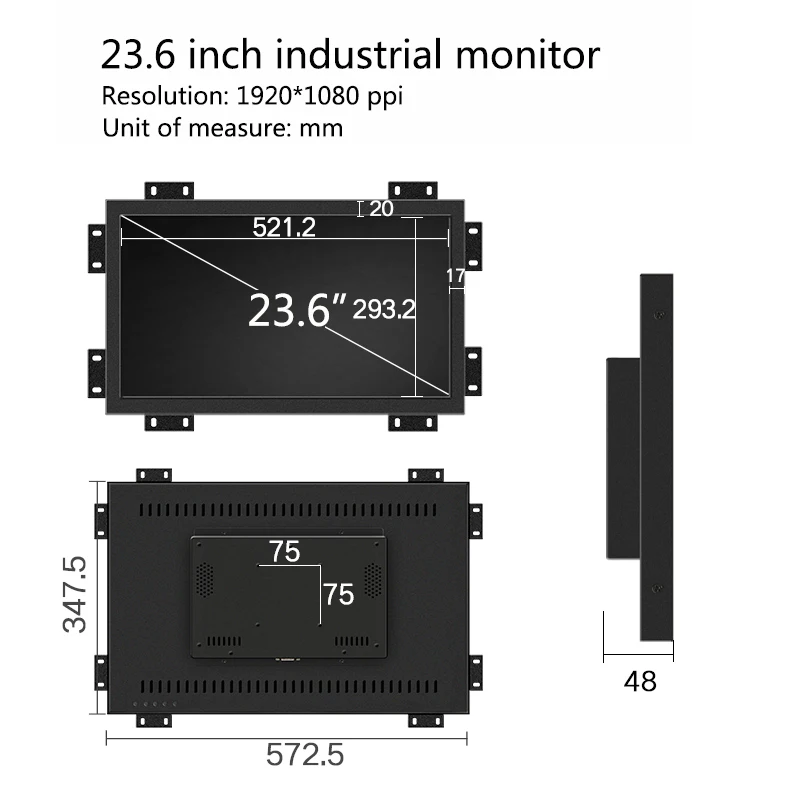 Промышленный монитор Feosaid 23 6 дюйма 24 дюймовый планшет отображает с VGA HDMI DVI TV AV USB