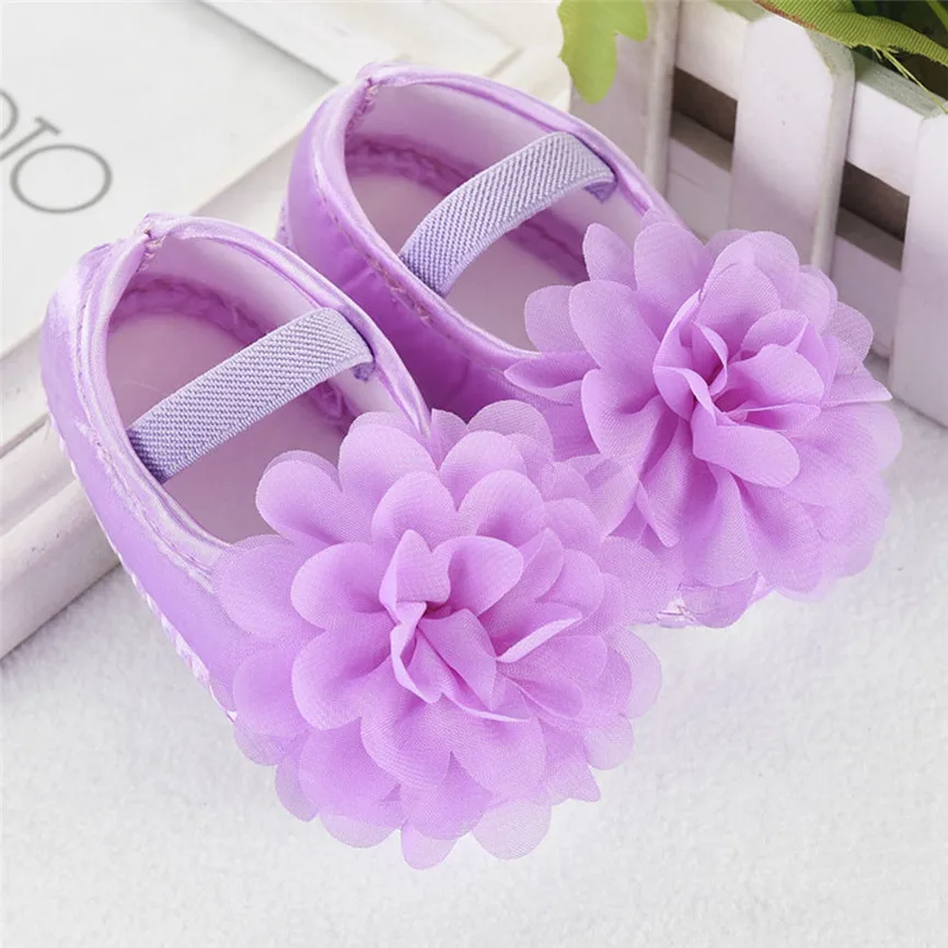 Мода Малыш Девочка шифон цветок круглая резинка новорожденных прогулочная обувь 2019 новая Нескользящая с круглым носком одноцветная