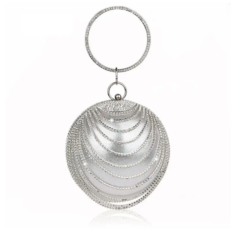 sliver Круглая форма вечерняя сумка для женщин на ремешках клатч Tote свадебная сумочка кошелек 35EF - Цвет: sliver