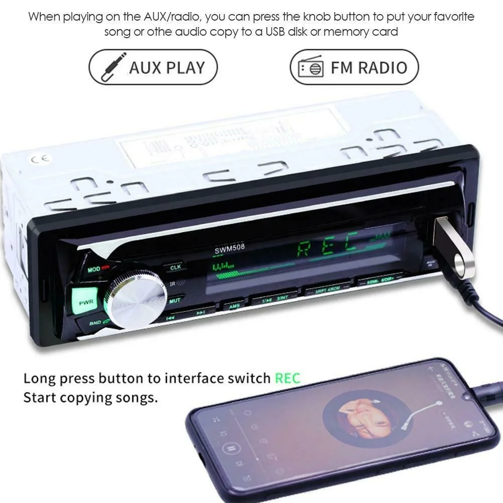 1 din Авторадио Bluetooth автомобильный стерео в тире FM Aux вход приемник SD USB MP3 MMC WMA радио