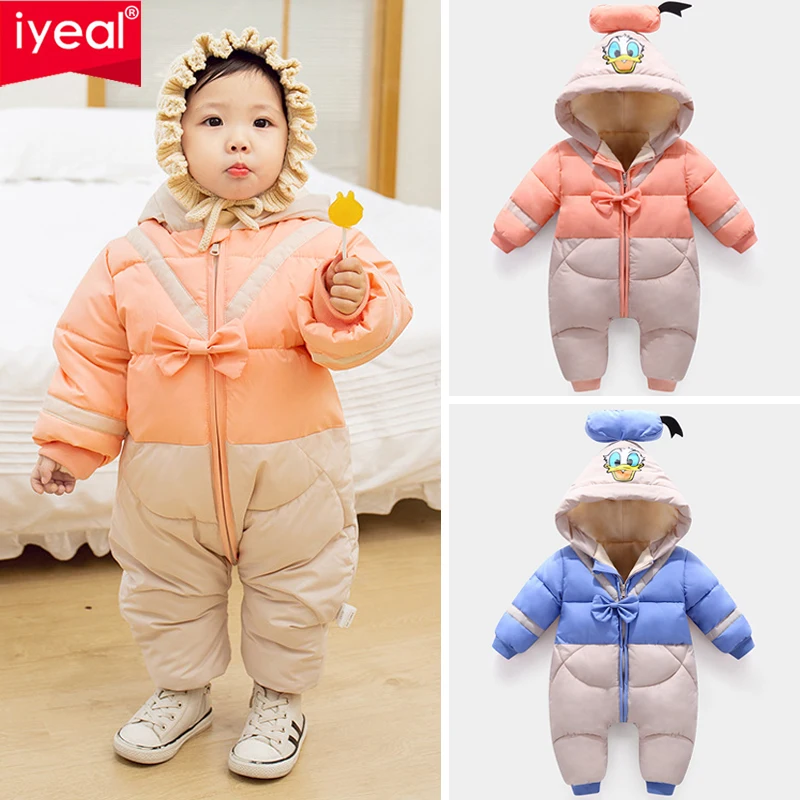 Детские комбинезоны с капюшоном IYEAL мультяшным рисунком теплая фланелевая