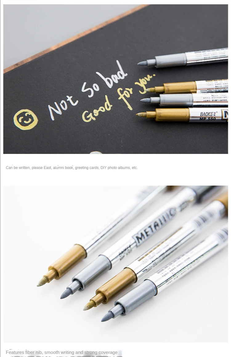 Paper Silver Autograph Pen 2pcs/batch Golden Silver Metal Color
