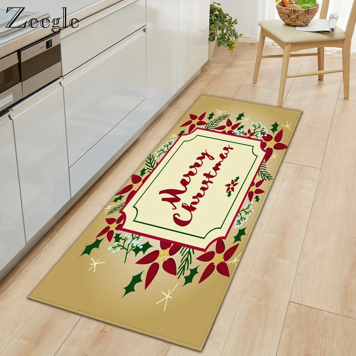 Zeegle Christmas Carpet Anti-slip Kitchen Rug Bathroom Floor Rug Hallway Carpet Living Room Floot Mat Absorbent Bath Foot Mat