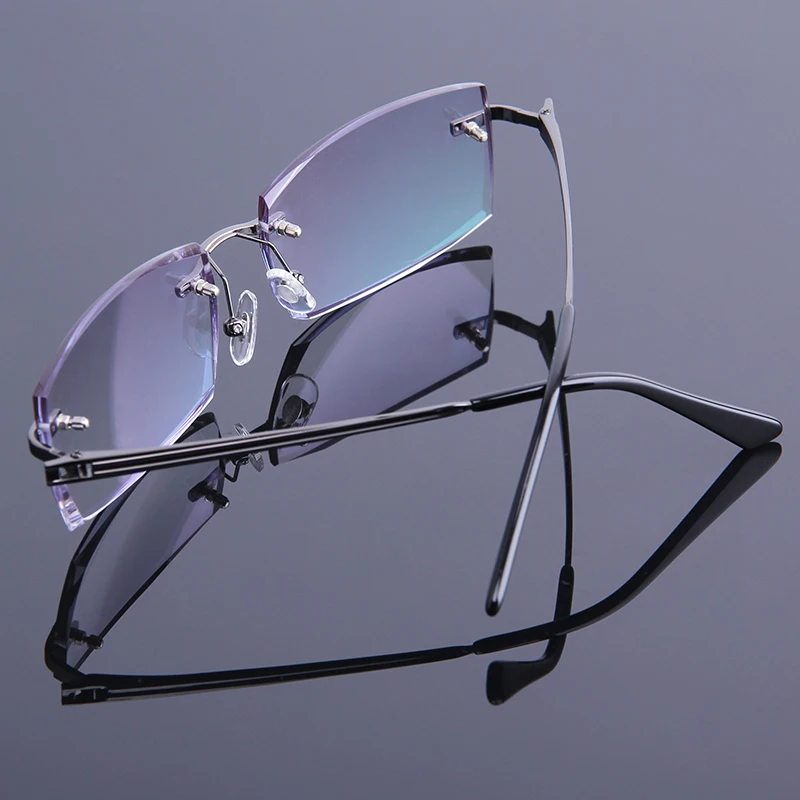 Wide Business Men Myopia Rimless Eyeglasses Prescription Eye Glasses Anti Blue Light Fashion Male Optical Glasses Eyewear