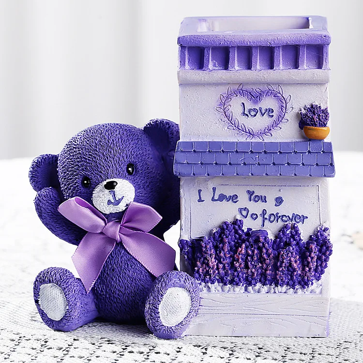 

Cute, purple and purple, small bear pen container, fashion desk, creative student gift.