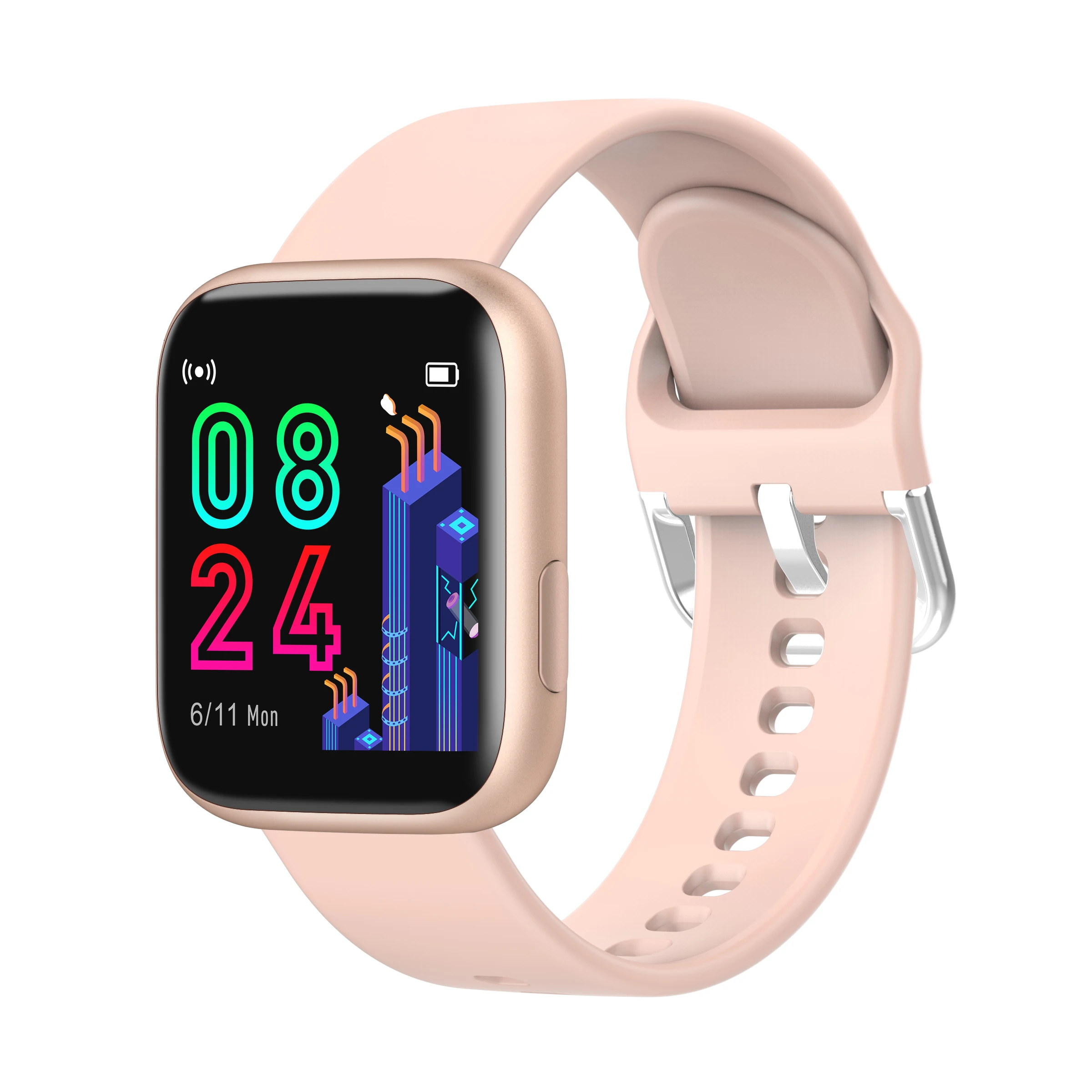 MISTEP Смарт-часы с Bluetooth, 1,4 дюймов, полный сенсорный цветной экран, пульсометр, кровяный монитор, умные часы 40 мм, мульти-часы для лица - Цвет: Розовый