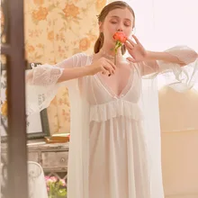 Осень ретро сексуальный женский халат Чистая Пряжа Кружева Глубокий V Спагетти ремень костюм с кардиганом пижамы