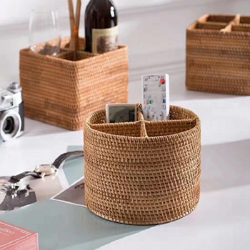 

Hot Sale Hand-Woven Wicker Straw Storage Basket Portable Four Compartment Classification Storage Fruit Basket Home Storage A