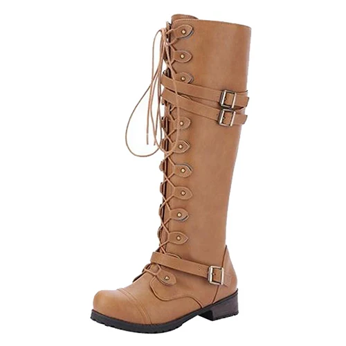 Женские ботинки обувь на квадратном каблуке со шнуровкой и молнией сапоги до колена осенне-зимние сапоги в стиле панк; Botas Mujer; большие размеры 34-43 - Цвет: brown