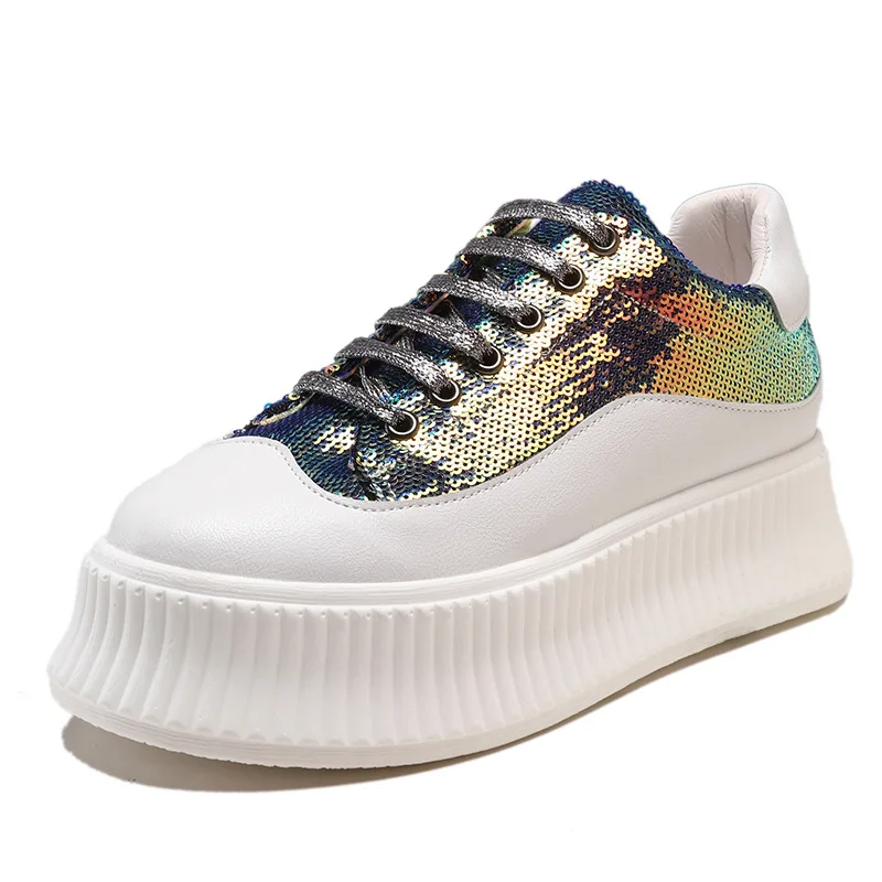 

Platform Shoes Women's Thick Bottomed Small White Shoes 2019 Spring Casual New Style Korean-style Versatile Spring Sequin Online