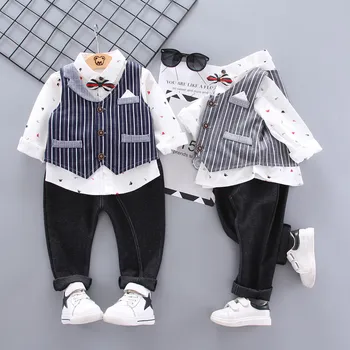 

Spring Kids Baby Boy Formal Suit Tuxedo Wedding Shirt+ Vest+Pants Outfit Set Korean Children Gentleman suit Sets 1 2 3 4 years