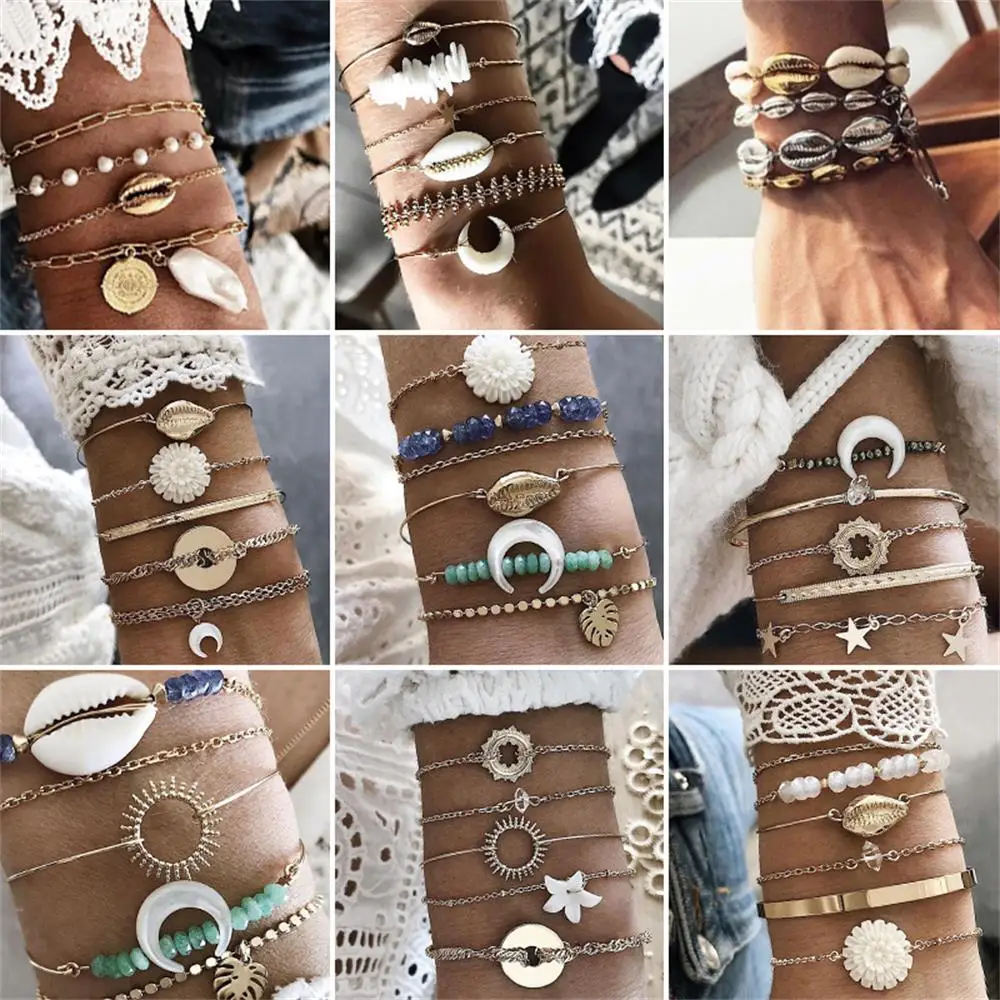 Модные женские браслеты Луна серебро цепочка с черными бусинами сердце синий кристалл открытый золотой браслет набор Шарм Танцевальная вечеринка Ювелирная одежда