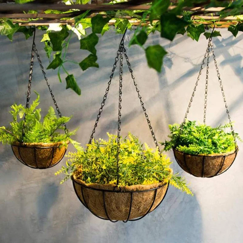 10Pcs Black Flower Plant Pot Basket Holder Hanging Chain with S-Shape Hooks for Home Garden Tools