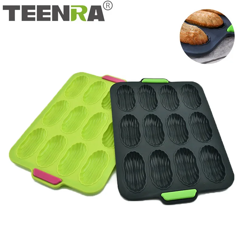 

TEENRA Non-stick Silicone Madeleine Mold Pan 12 Holes Cupcake Mold Shell Shape Cake Pan Baking Form Bakeware Tools