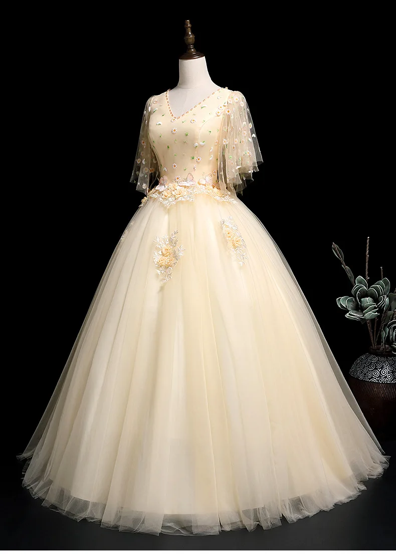 Платья с короткими рукавами, v-образным вырезом, яркого цвета, Robe De Soiree Vestidos De 15 Anos Quinceanera Dress Quinceanera-mekko