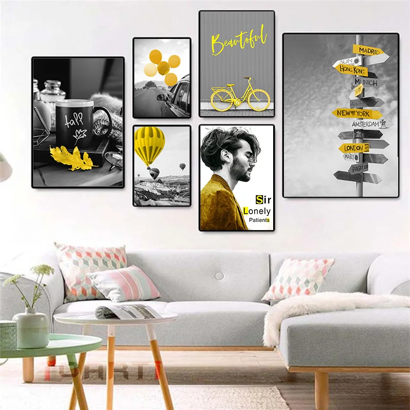 Black-and-White-Photograph-Landscape-Picture-Home-Decor-Nordic-Canvas-Painting-Wall-Art-Yellow-Scenery-Art (1)