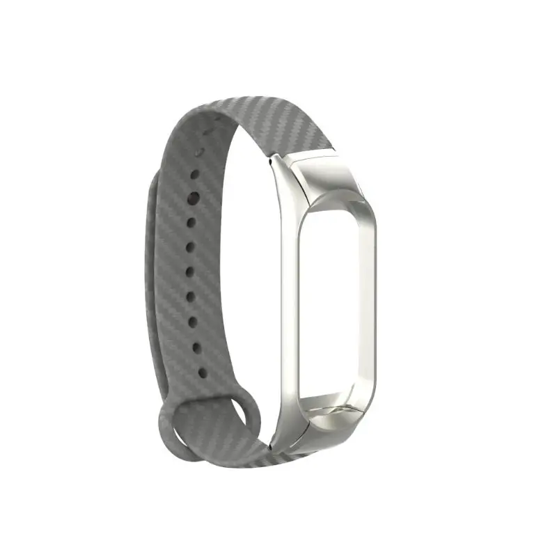 Углеродное волокно металлическая лента для Xiao Mi Band 3 цветной силиконовый ремешок Браслет замена Смарт-часы аксессуары - Цвет: Gray
