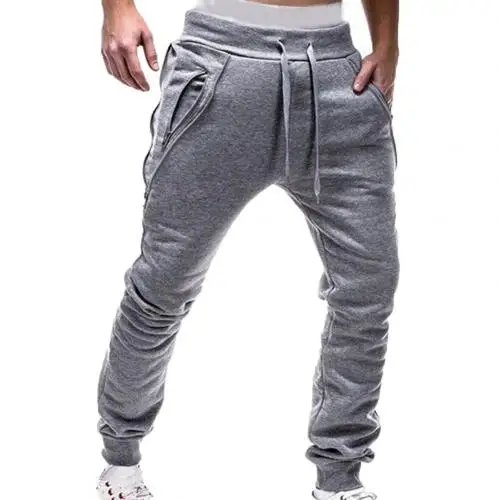 Light Gray Спортивные мужские одноцветные штаны на шнурке, брюки на молнии для бега, спортивные штаны - Цвет: Light Gray