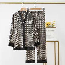 Women's Pajamas For Women Sets V Neck Design Suit Long Sleeve Trousers Home Clothes Outside XXL Large Size Luxury Satin Pijama