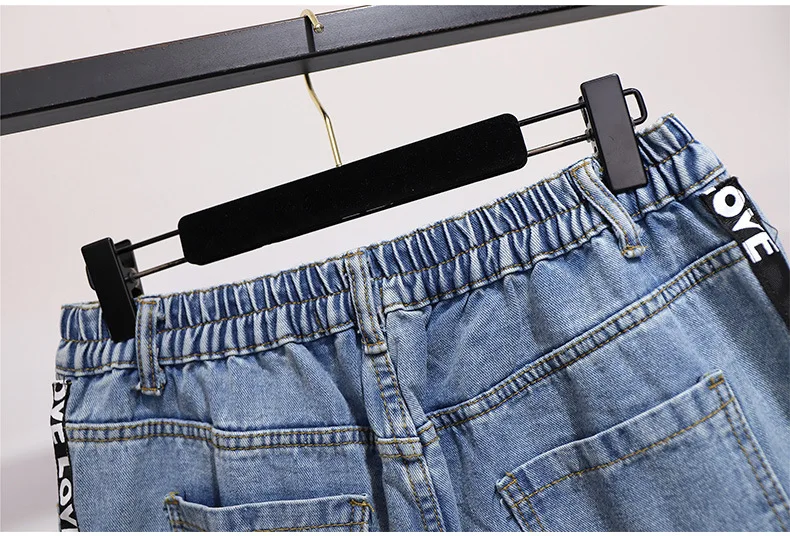 autumn winter plus size jeans for women large loose casual elastic waist straight denim long pants blue 3XL 4XL 5XL 6XL 7XL