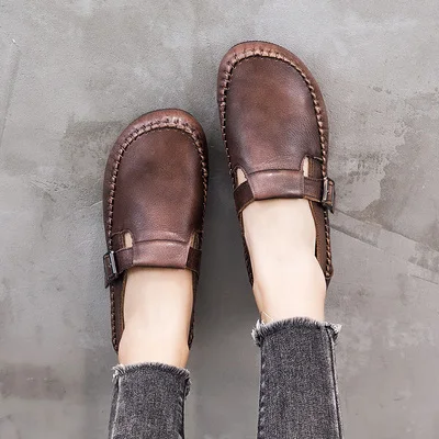GKTINOO/Новинка года; женские оксфорды из натуральной кожи на плоской подошве; chaussures femme; повседневная женская обувь ручной работы в стиле ретро без застежки - Цвет: 97291 Khaki